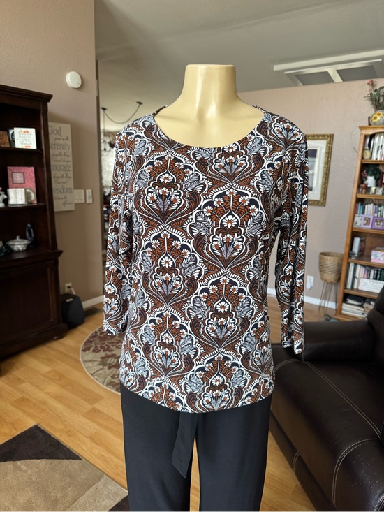 The Limited Tops - The Limited brown, black & white floral print 3/4 sleeves knit blouse-L